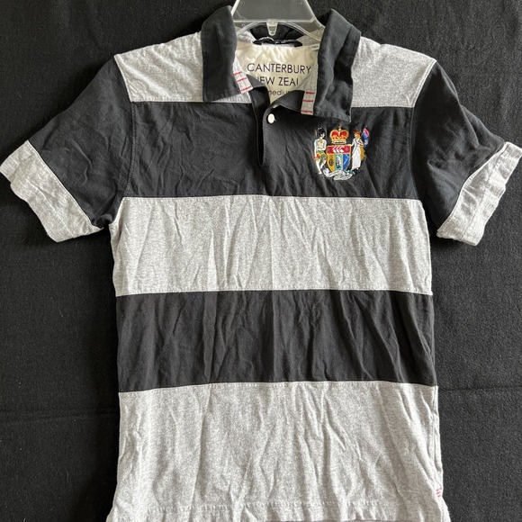 Canterbury Of New Zealand Rugby Striped Mens Medium Polo Played In Heaven Black - Picture 1 of 11